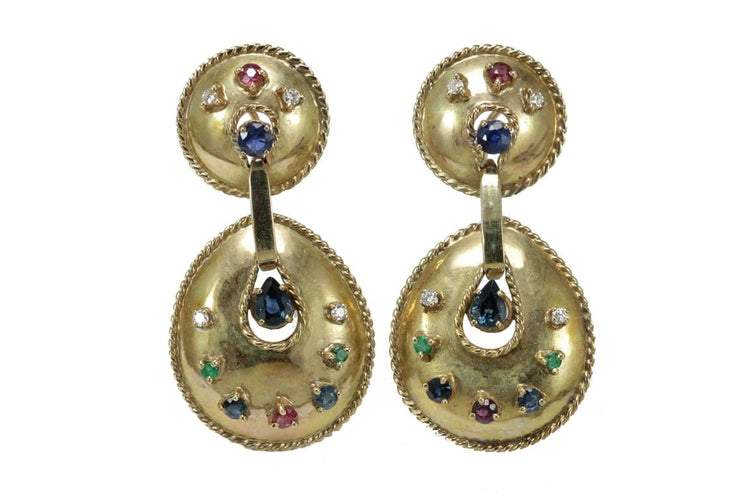 Boucles d'oreilles Boucles d’oreilles vintage en or jaune 14 carats avec diamants et pierres 58 Facettes 0402