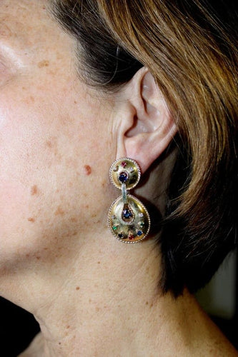 Boucles d'oreilles Boucles d’oreilles vintage en or jaune 14 carats avec diamants et pierres 58 Facettes 0402