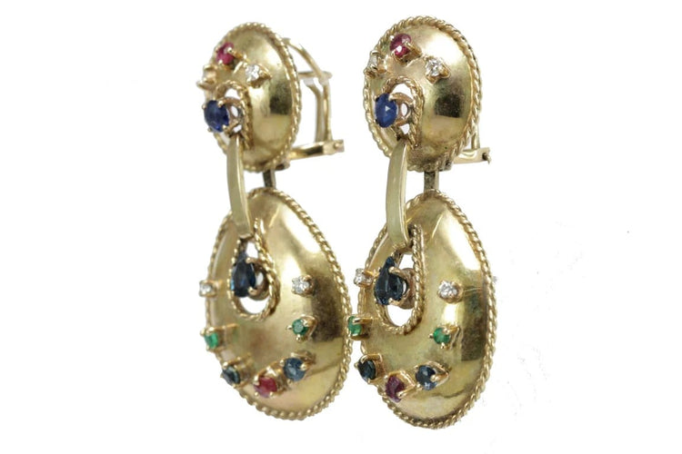 Boucles d'oreilles Boucles d’oreilles vintage en or jaune 14 carats avec diamants et pierres 58 Facettes 0402
