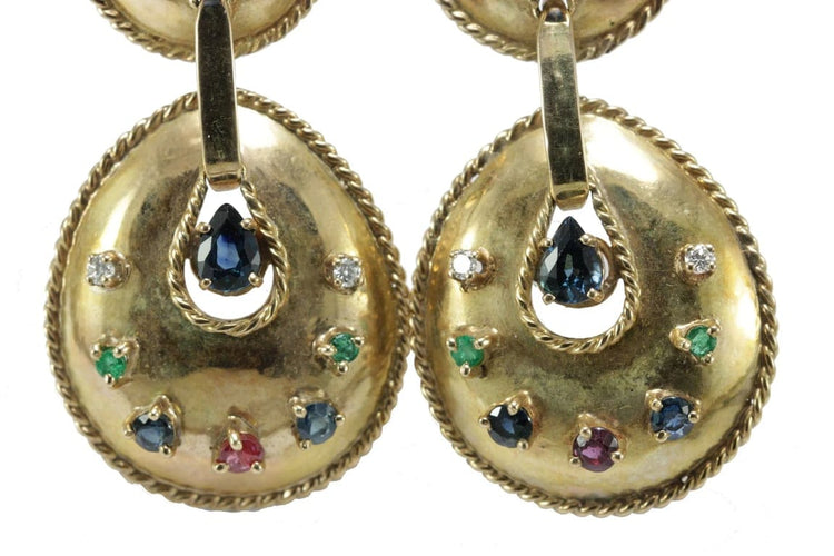 Boucles d'oreilles Boucles d’oreilles vintage en or jaune 14 carats avec diamants et pierres 58 Facettes 0402