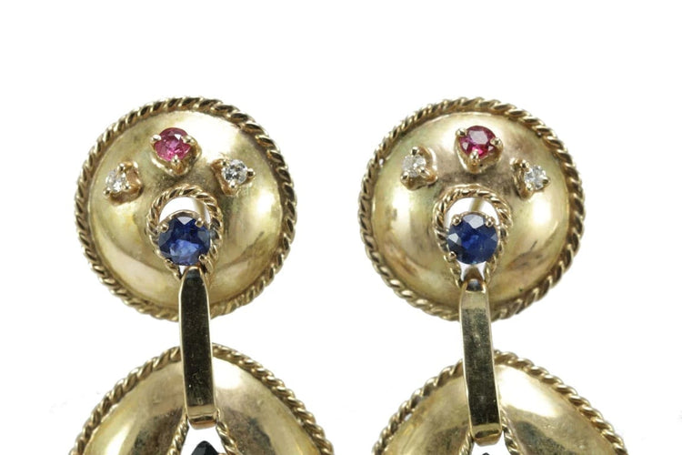 Boucles d'oreilles Boucles d’oreilles vintage en or jaune 14 carats avec diamants et pierres 58 Facettes 0402