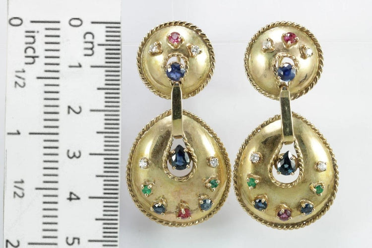 Boucles d'oreilles Boucles d’oreilles vintage en or jaune 14 carats avec diamants et pierres 58 Facettes 0402