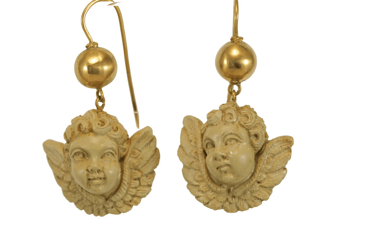 Boucles d'oreilles Boucles d’oreilles antiques - Camées de lave en or 14 carats 58 Facettes 7446