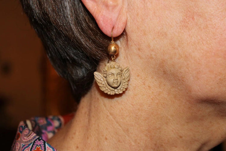 Boucles d'oreilles Boucles d’oreilles antiques - Camées de lave en or 14 carats 58 Facettes 7446