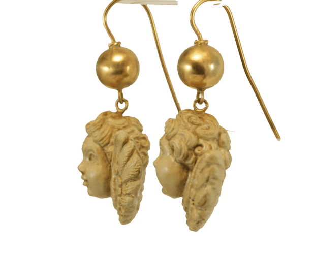 Boucles d'oreilles Boucles d’oreilles antiques - Camées de lave en or 14 carats 58 Facettes 7446