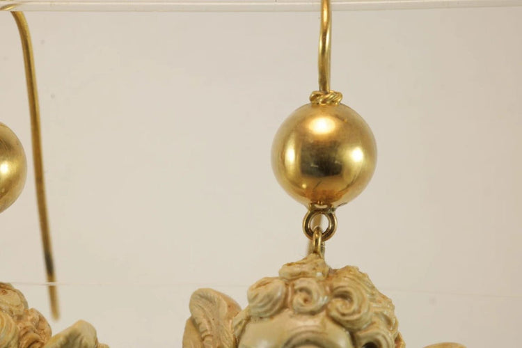 Boucles d'oreilles Boucles d’oreilles antiques - Camées de lave en or 14 carats 58 Facettes 7446