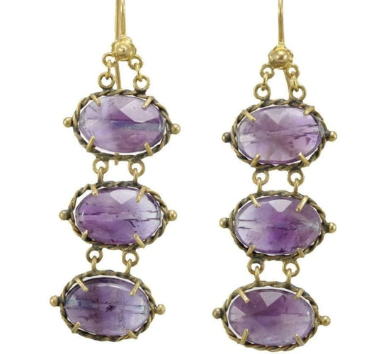 Boucles d'oreilles Boucles d'oreilles anciennes en or 14 carats et améthystes 58 Facettes 7338