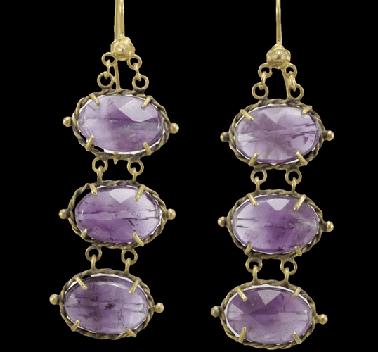 Boucles d'oreilles Boucles d'oreilles anciennes en or 14 carats et améthystes 58 Facettes 7338