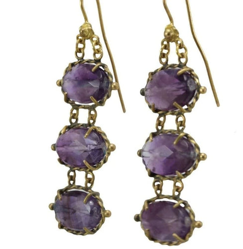 Boucles d'oreilles Boucles d'oreilles anciennes en or 14 carats et améthystes 58 Facettes 7338
