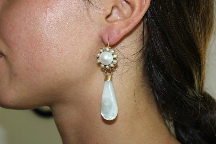 Boucles d'oreilles Boucles d'oreilles anciennes en or 14 carats et perles naturelles 58 Facettes 7594