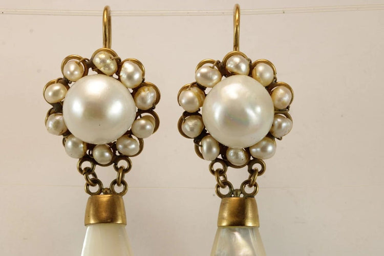 Boucles d'oreilles Boucles d'oreilles anciennes en or 14 carats et perles naturelles 58 Facettes 7594