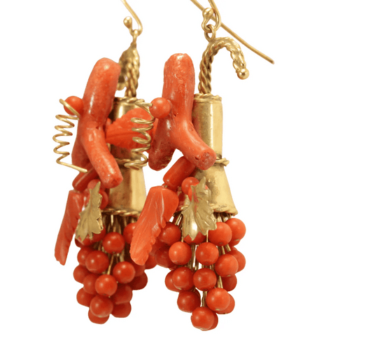Boucles d'oreilles Boucles d’oreilles anciennes - Corail de Sicile en or 14K 58 Facettes 7630