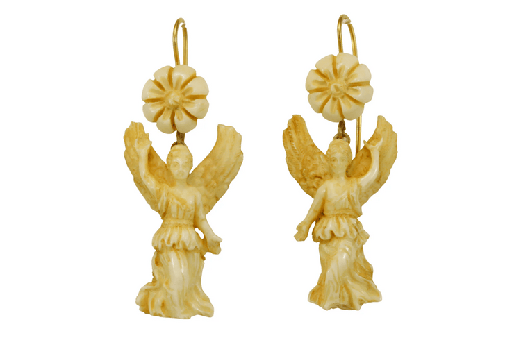 Boucles d'oreilles Boucles d’oreilles antiques en or 14 carats et ivoire sculpté 58 Facettes 7482
