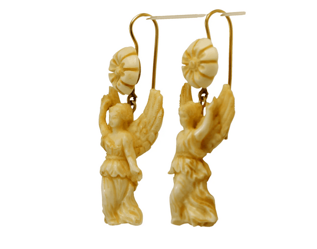 Boucles d'oreilles Boucles d’oreilles antiques en or 14 carats et ivoire sculpté 58 Facettes 7482