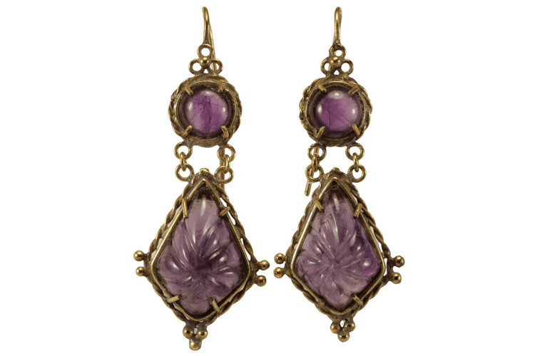 Boucles d'oreilles Boucles d'oreilles anciennes en or 14 carats et améthystes 58 Facettes 7618