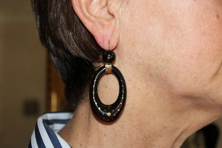 Boucles d'oreilles Boucles d'oreilles créoles anciennes en or 14 carats et écaille de tortue 58 Facettes 7646