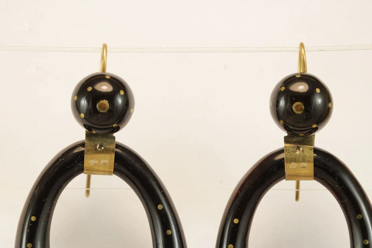 Boucles d'oreilles Boucles d'oreilles créoles anciennes en or 14 carats et écaille de tortue 58 Facettes 7646