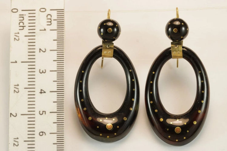 Boucles d'oreilles Boucles d'oreilles créoles anciennes en or 14 carats et écaille de tortue 58 Facettes 7646