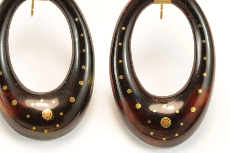 Boucles d'oreilles Boucles d'oreilles créoles anciennes en or 14 carats et écaille de tortue 58 Facettes 7646