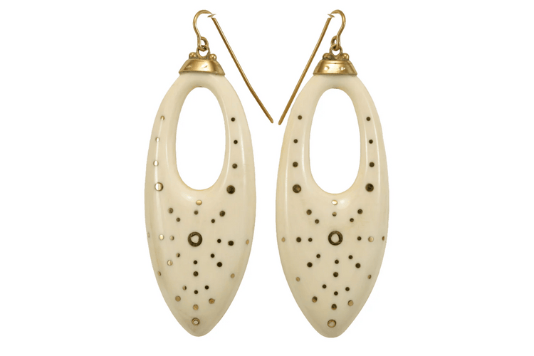 Boucles d'oreilles Boucles d'oreilles créoles anciennes en or jaune 14 carats et ivoire 58 Facettes 7662