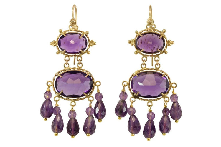 Boucles d'oreilles Boucles d'oreilles anciennes en or 14 carats et améthystes 58 Facettes 7674