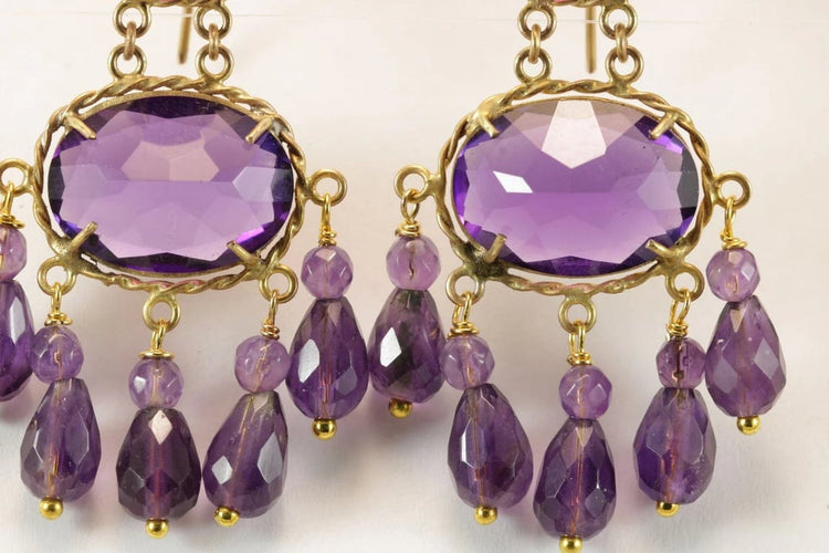 Boucles d'oreilles Boucles d'oreilles anciennes en or 14 carats et améthystes 58 Facettes 7674