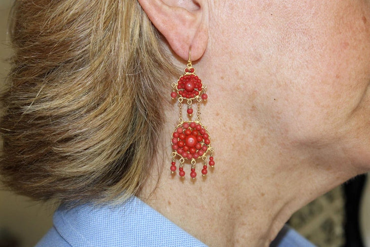Boucles d'oreilles Boucles d'oreilles anciennes en or 14 carats et corail 58 Facettes 7668