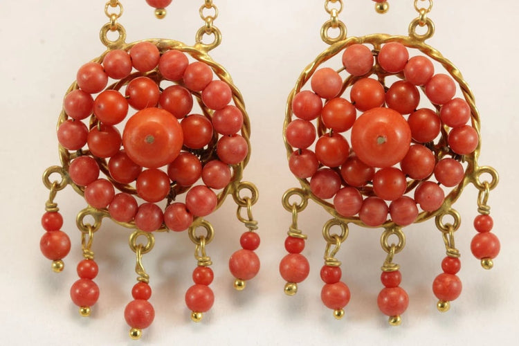 Boucles d'oreilles Boucles d'oreilles anciennes en or 14 carats et corail 58 Facettes 7668