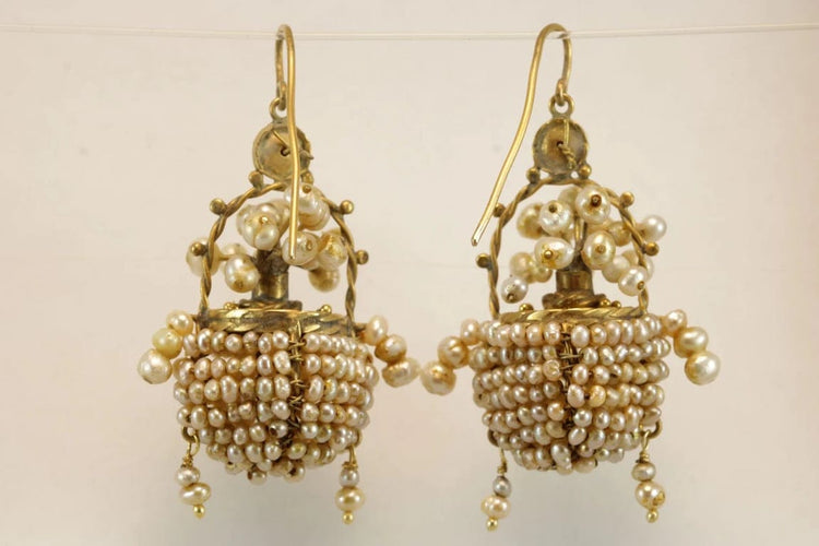 Boucles d'oreilles Boucles d'oreilles anciennes - Perles naturelles en or 14 carats 58 Facettes 7708