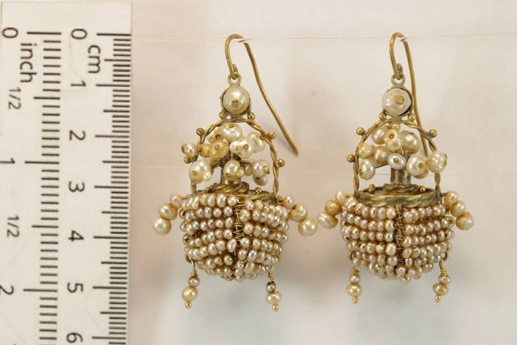 Boucles d'oreilles Boucles d'oreilles anciennes - Perles naturelles en or 14 carats 58 Facettes 7708
