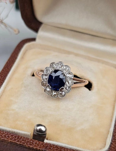 Bague 51,5 Bague marguerite en or rose et platine avec saphir et diamants 58 Facettes 387