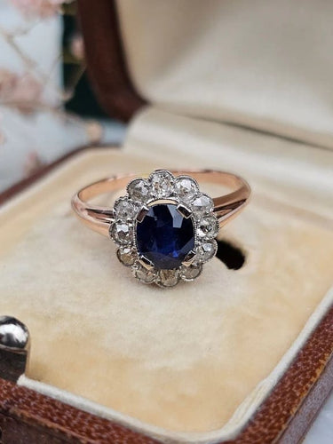 Bague 51,5 Bague marguerite en or rose et platine avec saphir et diamants 58 Facettes 387