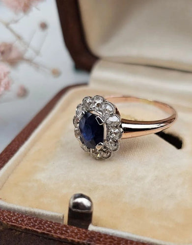 Bague 51,5 Bague marguerite en or rose et platine avec saphir et diamants 58 Facettes 387