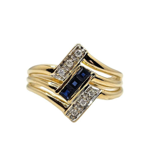 Bague 58 Bague vintage en or jaune 18 carats avec saphirs et diamants 58 Facettes 592