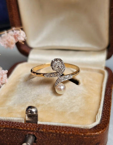 Bague 51.5 Bague toi et moi en or jaune et or blanc 18 carats, diamants et perle 58 Facettes 357