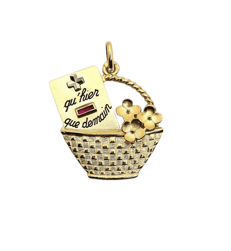 Pendentif Augis - Médaille d’amour corbeille en or jaune 18 carats et rubis synthétiques 58 Facettes 545