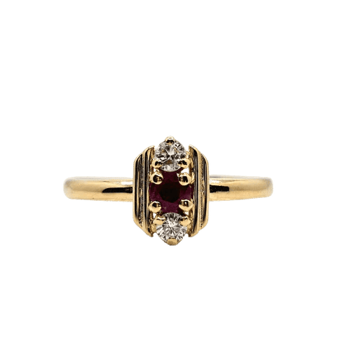 Bague 50.5 Bague en or jaune 18 carats avec rubis et diamants 58 Facettes 712