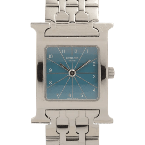 Montre Hermès Heure H - Montre en acier, cadran bleu, coffret 58 Facettes