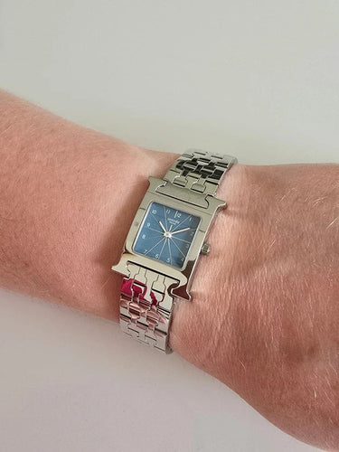 Montre Hermès Heure H - Montre en acier, cadran bleu, coffret 58 Facettes