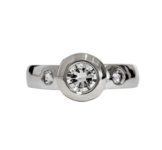 Bague 51 Bague solitaire accompagnée en or blanc 18k et diamants 58 Facettes 1-969/1