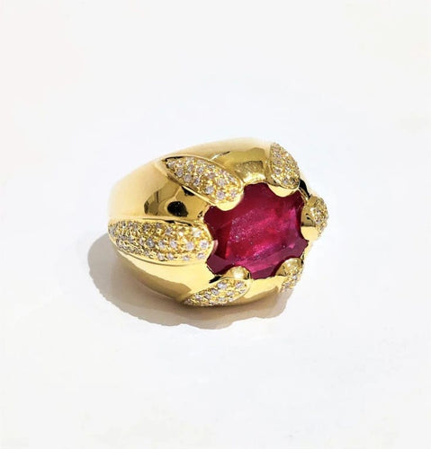 Bague 53 Bague jonc en or jaune 750 rubis et diamants 58 Facettes 1-804/1