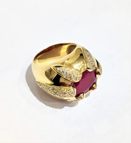 Bague 53 Bague jonc en or jaune 750 rubis et diamants 58 Facettes 1-804/1