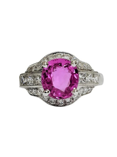 Bague 53 Bague en or blanc 750 au saphir rose et diamants 58 Facettes 1-351/1