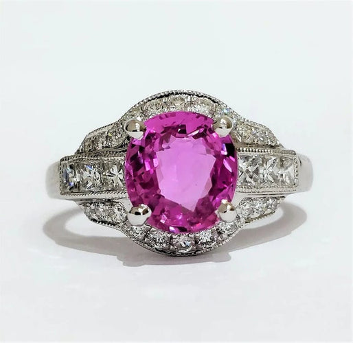 Bague 53 Bague en or blanc 750 au saphir rose et diamants 58 Facettes 1-351/1