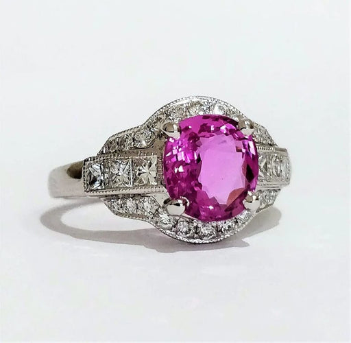 Bague 53 Bague en or blanc 750 au saphir rose et diamants 58 Facettes 1-351/1