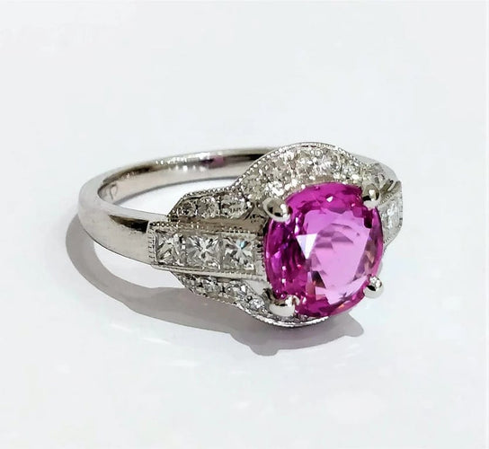 Bague 53 Bague en or blanc 750 au saphir rose et diamants 58 Facettes 1-351/1