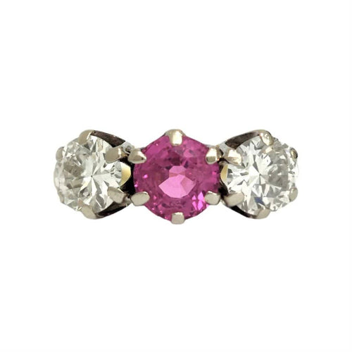 Bague 54 Bague trilogie en or jaune 14K saphir rose et diamants 58 Facettes 1-1187/2