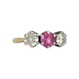 Bague 54 Bague trilogie en or jaune 14K saphir rose et diamants 58 Facettes 1-1187/2
