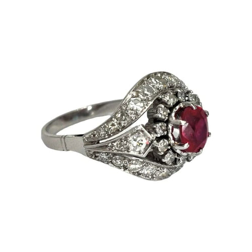 Bague 55 Bague Art déco en platine avec rubis et diamants 58 Facettes 1-1185/1