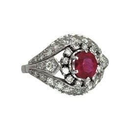 Bague 55 Bague Art déco en platine avec rubis et diamants 58 Facettes 1-1185/1
